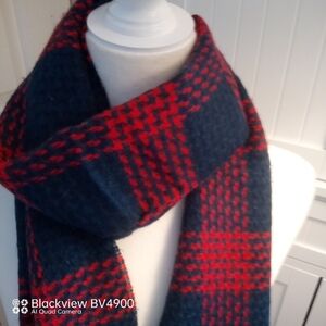 Red &  Black Knit Scarf with Fringe